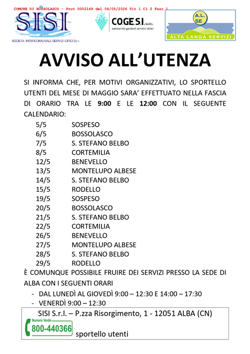 Variazione sportello utenti - A.L.SE. S.p.A.