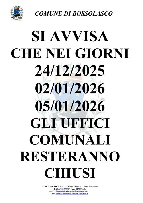 Chiusura Uffici - Festività Natalizie